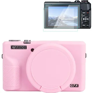 Rieibi Silikon-Schutzhülle für Canon G7X Mark III Hülle, G7X Mark III Zubehör mit 2 Stück Displayschutzfolie, Abnehmbarer Objektivschutz für Canon G7X Mark III Digitalkamera