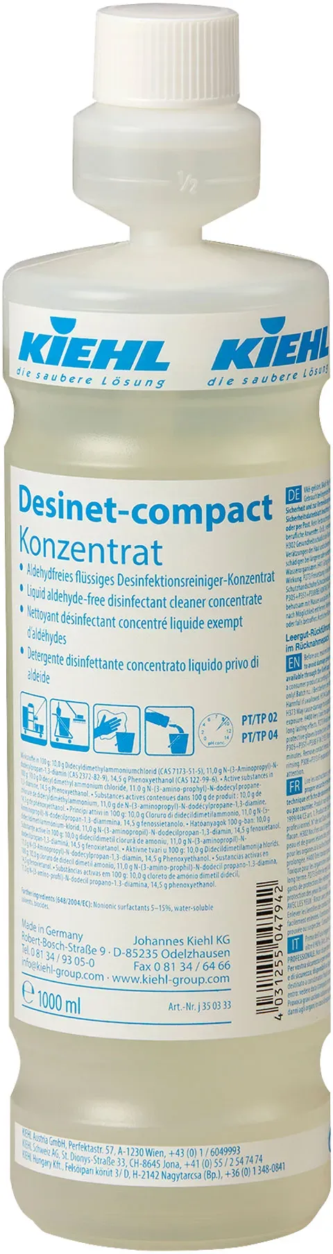 Kiehl Desinet-compact Konzentrat Aldehydfreies Desinfektionsreiniger-Konzentrat 1 Liter Flasche