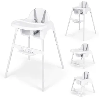 COSTWAY 4 in 1 Hochstuhl Baby, Kinderhochstuhl mit abnehmbaren Tablett & Sicherheitsgurt, Babyhochstuhl umwandelbar mit verstellbaren Fußstütze, Babystuhl Kinderstuhl für Baby ab 6 Monaten (Weiß)