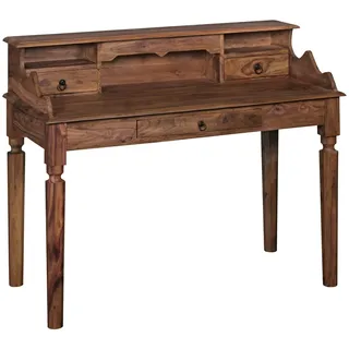 KADIMA DESIGN Schreibtisch Massivholz Sheesham, Sekretär 115 x 100 x 60 cm mit 3 Schubladen, Konsolentisch im Landhaus-Stil - Braun