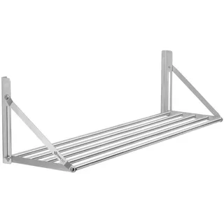 Mahlzeit Edelstahl Wandregal im Stangendesign | 120 x 30 cm | Hängeregal, Klappbar | Silber | Ablage Edelstahl Regal Gastro, Wandregal Edelstahl Küchenregal, Schweberegal, Edelstahl Regal Küche