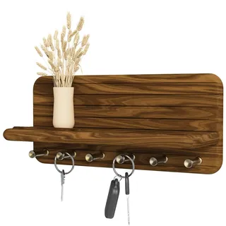 Jemyxhw Schlüsselbrett mit Ablage und 6 Haken, Schlüsselbrett Holz, Schlüsselhalter Schlüsselkasten Schlüsselboard für Eingangsbereich, Flur, Küche (Hellbraun)