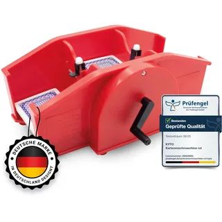 Kyto Manuelle Kartenmischmaschine mit Handkurbel – Spielkarten-Mischer für Poker, UNO, Skat, Rommé, Skip-BO & Blackjack – Inkl. Spielkarten & Anleitung – Robustes Kunststoffgehäuse – Rot