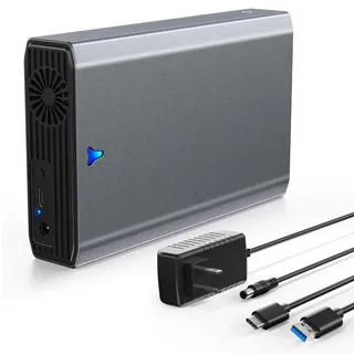 SAS auf USB 3.0 Adapter, SAS-Festplatten-Dockingstation für 2,5/3,5-Zoll-SSD-Festplatte, werkzeugloses externes Gehäuse mit 12 V/2 A Netzteil und Lüfter, unterstützt bis zu 24 TB