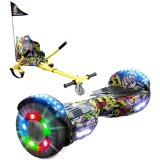 EVERCROSS TECH Balance Scooter 6.5” Hoverboard mit Sitz, Leuchtende Reifen, Bluetooth-Musik, LED-Lichter, bis zu 10-15 km, Geschenke für Kinder