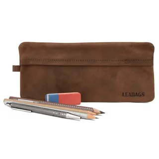 LEABAGS Leder Federmäppchen I Geräumiges Echtleder Federmappe I Federtasche für Beruf Uni Schule I Schlampermäppchen I Stiftetui I Stiftmappe I Ledermäppchen I Größe L I Nature Mittelbraun