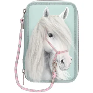 DEPESCHE Miss Melody 3 Fach Federtasche mit Pferdekopf Applikation