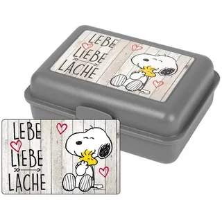 UNITED LABELS Peanuts Brotdose - Lebe Liebe Lache Lunchbox Butterbrotdose mit Trennwand grau