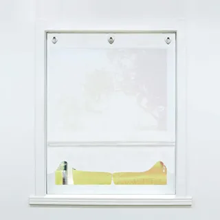 SCHOAL Raffrollo ohne Bohren Raffgardinen mit Ösen Gardinen Landhaus Ösenrollo Vorhänge Leinen Transparent BxH 60x140cm 1 Stück Weiß