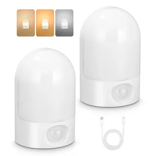 2 Stück Nachtlicht mit Bewegungsmelder, Auto Sensing,Tischlampe Nachtlicht mit Bewegungsmelder Innen Batterie,USB Aufladbar,Nachttischlampe Für Schlafzimmer Kinderzimmer,Wandmontiert oder stehend