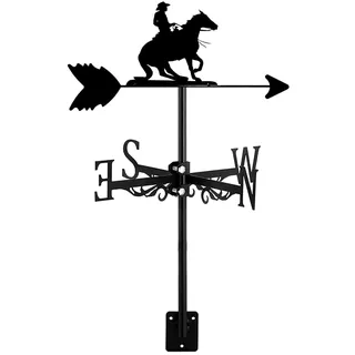 ZNEL Cowboys Team Pferd Kreuz Western Wetterfahne Silhouette Wetterhahn Metall Dachmontage, Handgefertigte Richtungsanzeiger Schwarze Messwerkzeuge, Style 8