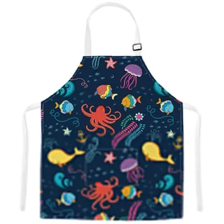 TRYTUTRY Ocean Kinderschürze mit verstellbarem Riemen, niedliche Kinderschürze mit Tasche für Kleinkinder, zum Kochen, Malen, Backen, Künstler, Meer, Kleinkind - Kleinkind