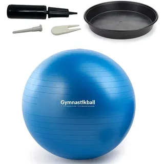 ATC Handels GmbH Gymnastikball Set Ø 45, 55, 65 & 75cm inkl. Stopperschale, Ballpumpe, Ventilöffner und Maßband - Fitness, Therapie und als Sitzball fürs Büro, 75cm, blau
