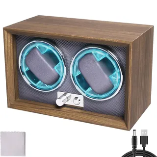 Automatik Uhrenbeweger Box Automatische Uhrenbox, quadratisch nussbaumfarbenes uhrengehäuse, 4 Drehmodi Uhrenkasten Watchwinder mit Ultra-leiser Motor Für 1/2 Uhren (2 Slots)