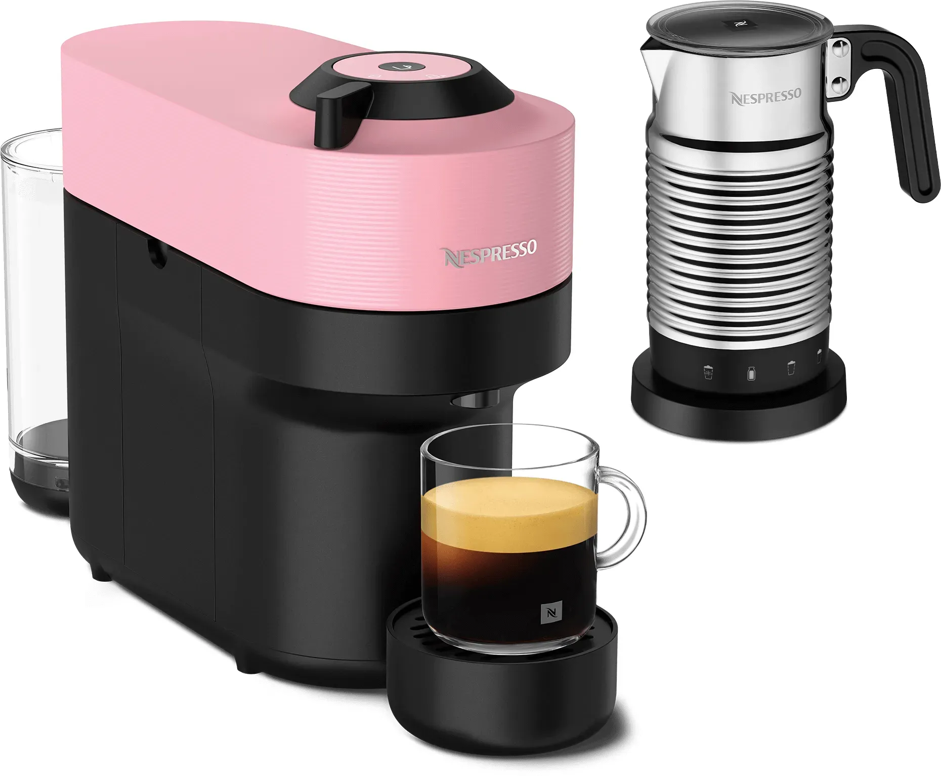 Nespresso VERTUO POP Candy Pink & Aeroccino4 Vertuo Kaffeemaschine