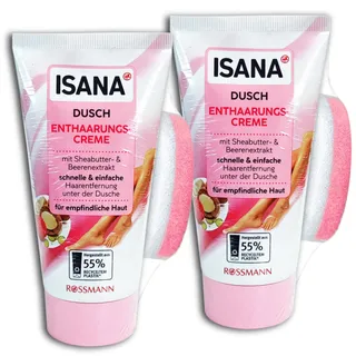ISANA MED 2er Pack Dusch Enthaarungscreme für empfindliche Haut, Schwamm inkl., 2x150ml