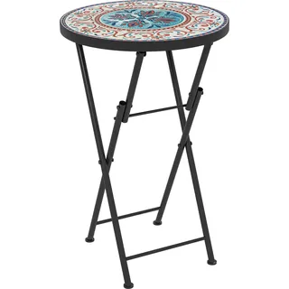 Outsunny Beistelltisch klappbar Gartentisch mit Mosaik-Design, Ø35,5 x 55 cm Rund wetterfest Balkontisch aus Metall, Campingtisch Klapptisch Kaffeetisch für Wohnzimmer Büro Outdoor Indoor, Mehrfarbig   Aosom