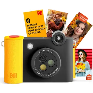 KODAK Smile+ 2-in-1 Digitale Sofortbildkamera & kabelloser Bluetooth-Fotodrucker - 10MP, Spezialeffekt-Drehobjektiv, Zink 2x3” Klebefotos, Drucken über Fun-App von Smart Devices - Schwarz