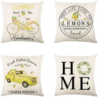 Zitronengelb Kissenbezug 40 x 40 cm Sofakissen Super Weich Kopfkissen 4er Set Sommer Kissen Deko Kissenhülle mit Reißverschluss Kopfkissenbezug Quadrat Kissen für Garten Schlafzimmer Wohnzimmer R516