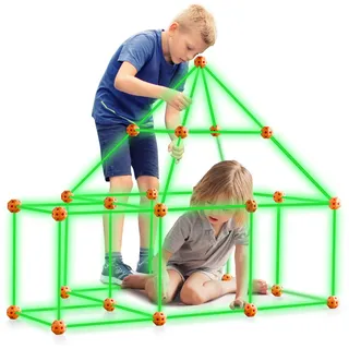 Vevor Fort Bausatz Kinder, 85-teiliges im Dunkeln leuchtendes STEM-Bauspielzeug, pädagogisches Geschenk für 4-, 5-, 6- und 7- bis 8-jährige Jungen und Mädchen, Konstruktionsspielzeug Spielzelte mit 55 Stäben 30 Bällen