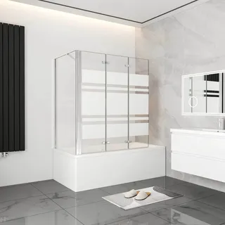 AICA 140cm Faltwand 3 teilig Badewanneaufsatz mit 70cm Seitewand 6mm Nano ESG