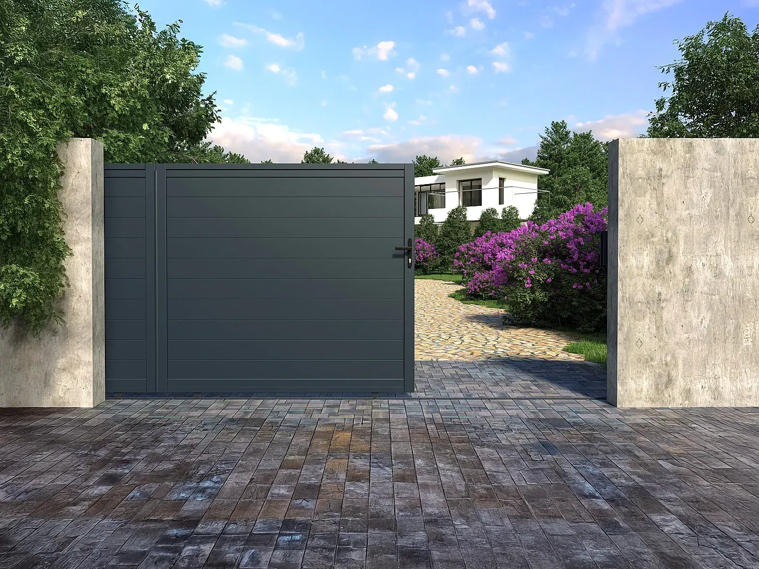 Gartentor Schiebetor mit Torantrieb - 416 x 180 cm - voll - Aluminium - Anthrazit - NAZARIO