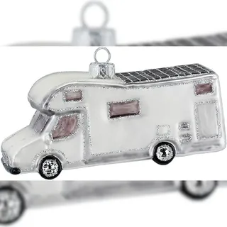 Inges Glas Christbaumschmuck Camper mit Glitzer Glas 7 cm weiß