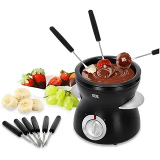 ADE Elektro-Fondue Elektrisches Schokofondue mit 2 Temperaturstufen, 0,25 l, inkl. Gabeln, herausnehmbare Schüssel, zum Schmelzen und Warmhalten schwarz