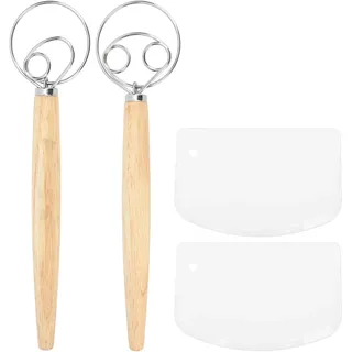 Dänischer Teigbesen, Mehlrührwerkzeug, Gummi Holzschabergriff, Niederländischer Stil, Schabewerkzeug, Schneebesen (1 Augen- und 2 Augen-Schneebesen und ein Schaber)