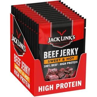 Jack Link's Jack Links Beef Jerky Sweet & Hot – 12er Pack (12 x 40 g) – Trockenfleisch vom Rind – High Protein Dörrfleisch