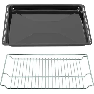 ICQN Backbleche Gitter mm Set 465 x 370 x 30 mm, Emailliert Fettpfanne, Verchromt Backofenrost und Emaille Backblech für Backofen & Herd, Gitterrost 465 x 375 mm, Schwarz
