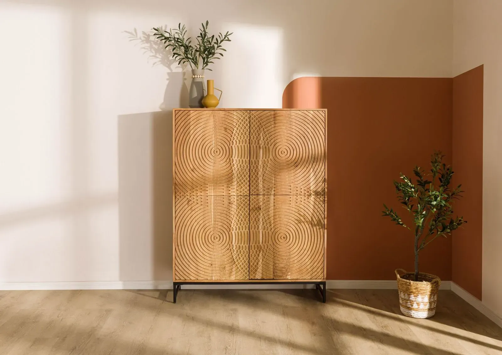 Highboard Akazie 115x40x145 natur lackiert MARRAKESCH #100