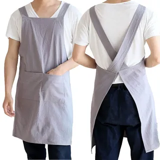 Baumwolle Leinen Schürze Mit Taschen Für Männer Japanisch-Koreanischer Stil Kittel Für Küche Kochen Backen Garten Malerei,Grau