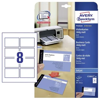 Avery Zweckform C32015-25 Visitenkarten, 85x54 Weiß