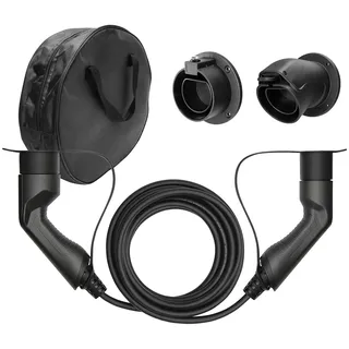 Sky Vision EV-Ladekabel für E-Autos und Hybrid Fahrzeuge, Typ 2 auf Typ 2 Ladekabel mit 11 kW Ausgangsleistung bei 16A, 3-phasiges Elektroauto Mennekes Kabel inkl. Tasche & 2 Wandhalterungen, 5 Meter