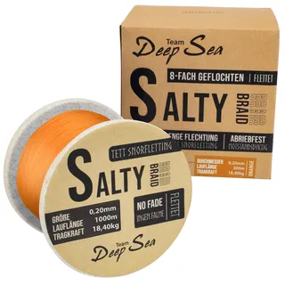 Team Deep Sea Salty-Braid Geflochtene Schnur 8X Braid | Angelschnur (Orange (1000m), 0,25mm)