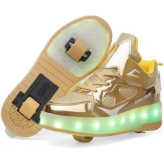 YongerYong Jungen Mädchen Skateboard Schuhe mit LED Blinkend Schuhe mit Rollen Skate Automatisch Einziehbar Komfort Outdoor Sportschuhe für Kinder - 33 EU