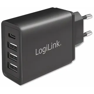 Logilink PA0221 - USB Ladegerät 15 W 1x USB-C 3x USB-A, Schwarz