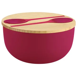 KESPER® Salatschüssel Salatschale mit Deckel und Salatbesteck, Polypropylen, (Set, 4-tlg), Deckel aus FSC®-zertifiziertem Bambus lila