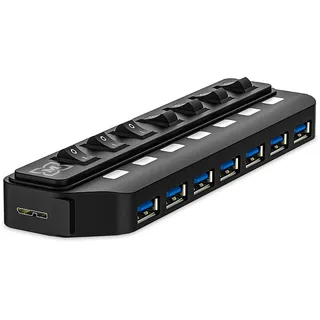 Müller USB 2.0 Verteiler 1:7 mit separaten Schaltern, bus powered, Schwarz - schwarz