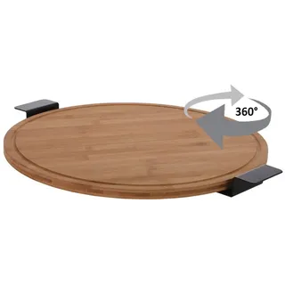 Spetebo Bambus Servierplatte mit 2 Griffen drehbar - 40 cm - Drehteller für Käse Wurst Snacks - Holzteller Servierbrett Gewürzrondell Kuchenplatte