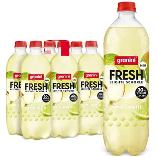 granini Fresh leichte Schorle Apfel-Limette 6x0,75l, Apfel-Limette-Erfrischungsgetränk, mit Kohlensäure, echte Früchte, wenig Kalorien, ohne Süßungsmittel, vegan