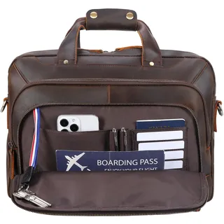TIDING Aktentasche Herren Leder Laptoptasche 15.6 zoll Business Laptop Taschen Arbeitstasche Baustelle Ledertasche für Büro Reisen, Braun