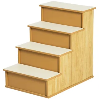 PawHut Haustiertreppe 4-stufig mit rutschfester Matte (Katzentreppe, 1-St., Hundetreppe), Rutschfeste Stufen mit abnehmbaren Teppichen beige
