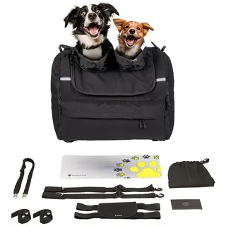 DEEMEED Pet Bag Motorrad Tasche für Hunde (2-36 kg), wasserdicht, tragbar, dreifach belüftet, Gepäckablage oder Sitz, aus Cordura (Double)