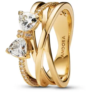 Pandora 163511C01 Damenring Funkelnde Schleife Goldfarben, 56/17,8