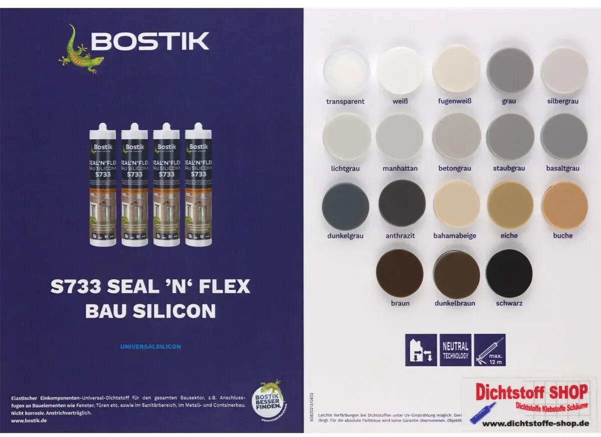 Bostik S733 Seal N Flex Bau Silicon Silikon Dichtstoff Farbkarte-Tupfenkarte