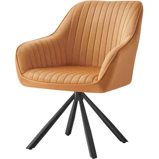Songmics Esszimmerstuhl, Küchenstuhl, Sessel drehbar, Samt, Polsterstuhl mit Armlehnen, bis 120 kg belastbar, Stahlbeine, für Esszimmer Küche, karamellbraun-tintenschwarz KDC161K01V1
