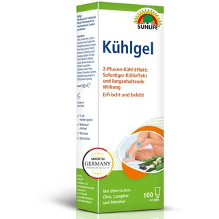 SUNLIFE Kühlgel 1 x 100ml - kühlendes Gel mit Menthol, Rosmarin- & Minzöl - schnell einziehendes 2-Phasen-Gel zum Anreiben auf Füße, Beine & Arme – Eisgel ideal für nach dem Sport