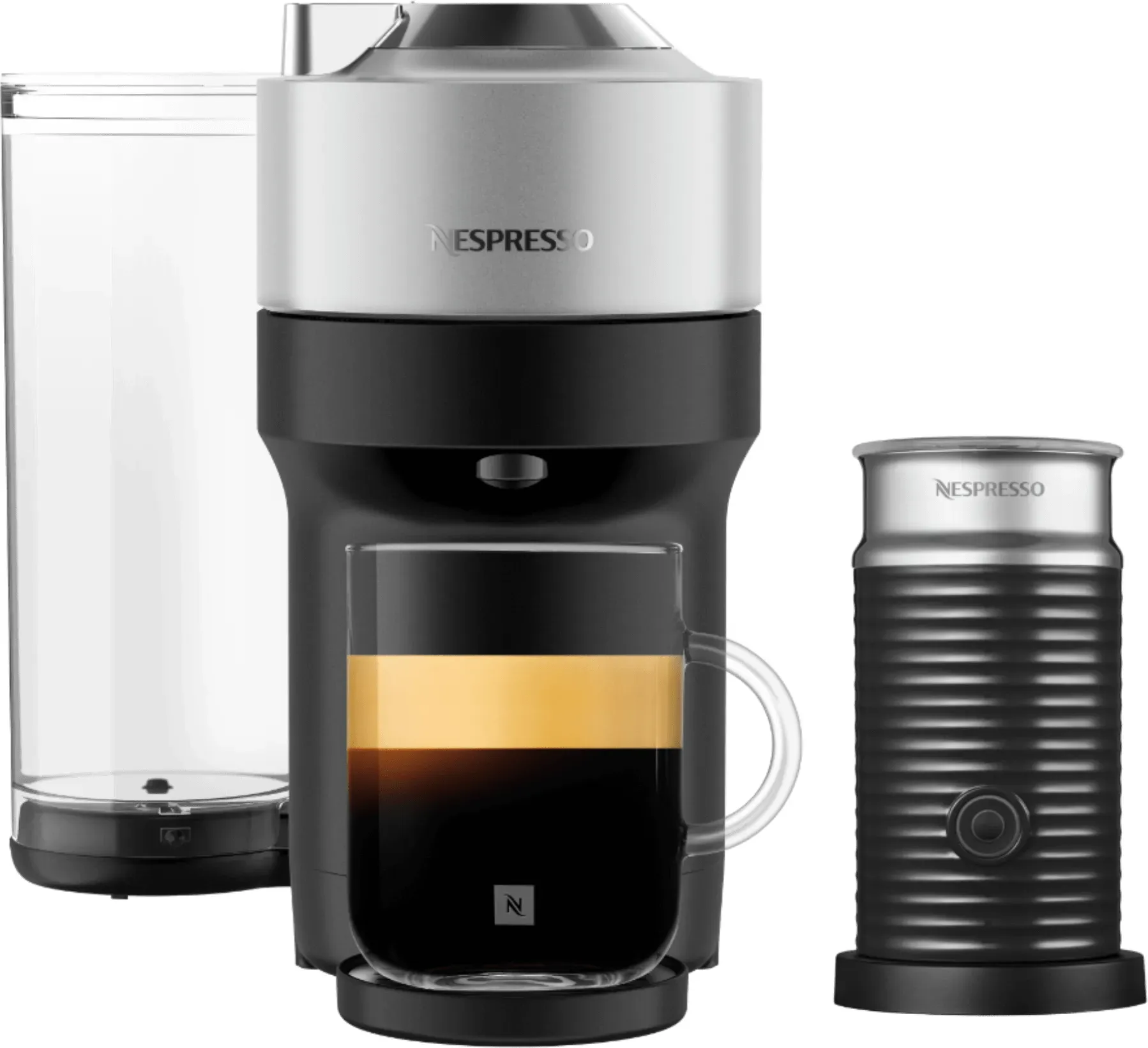 Nespresso VERTUO Pop+ Silver & Aeroccino3 schwarz Vertuo Kaffeemaschine